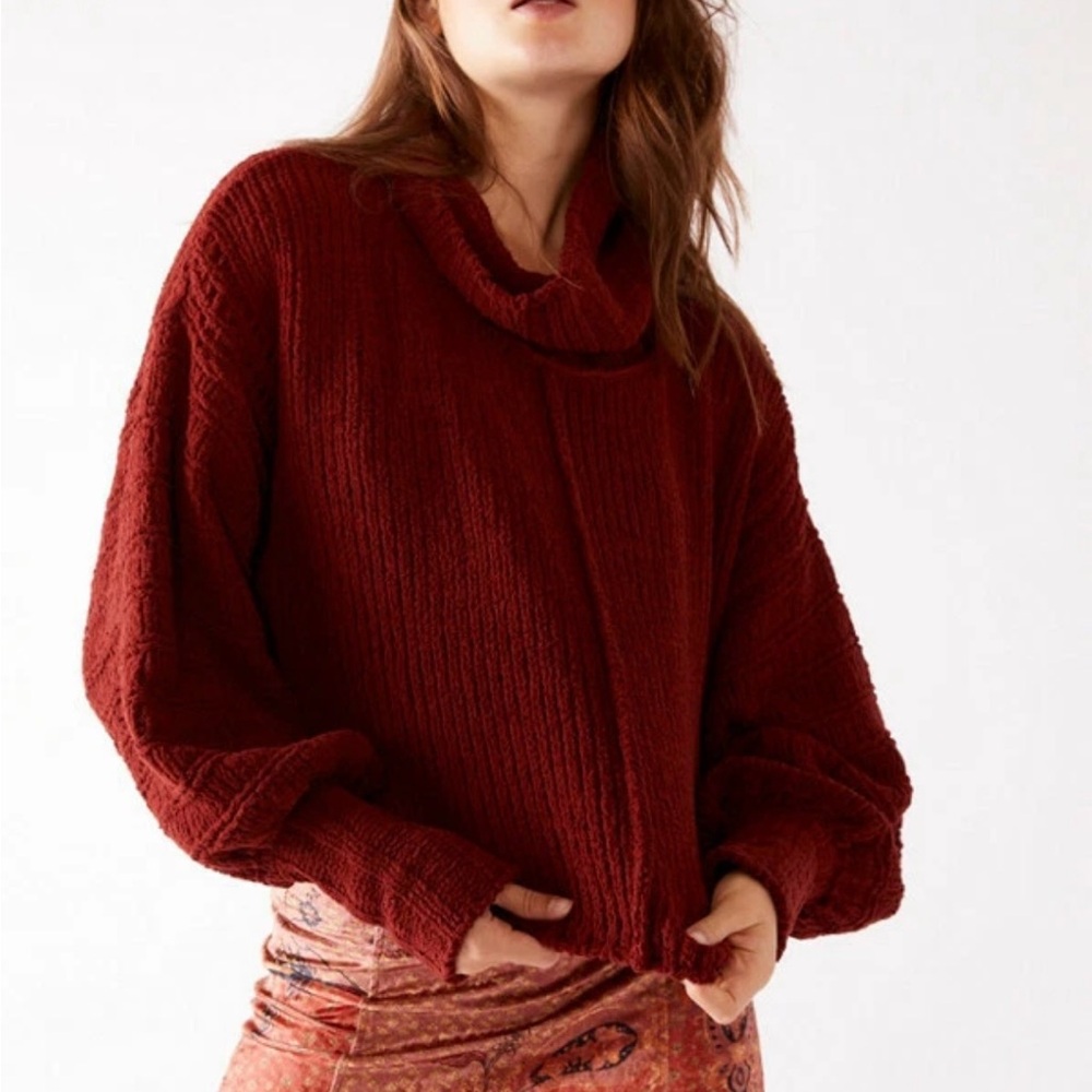 Free People Be Yours Cowl Neck Pullover Sweater Sz M in Sweet Cranberry
